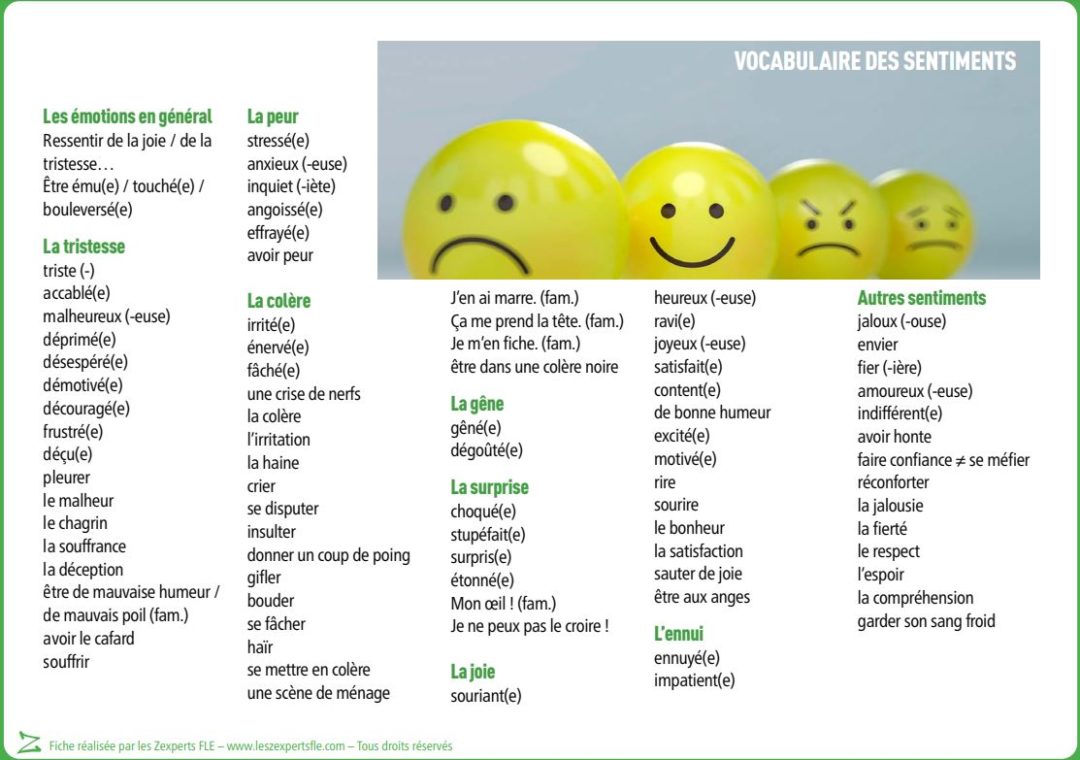 Liste De Vocabulaire Fle Les Sentiments Les Zexperts Fle