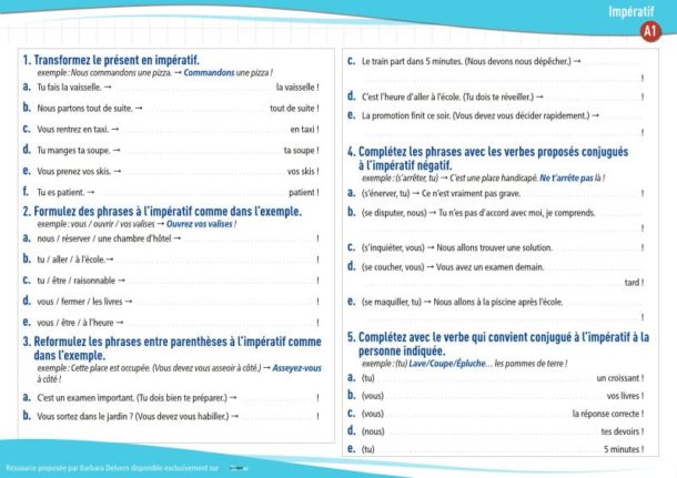 Impératif A1 exercices de grammaire en PDF