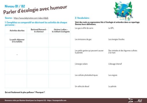 Humour: séquence FLE complète basée sur une compréhension orale autour de l’écologie