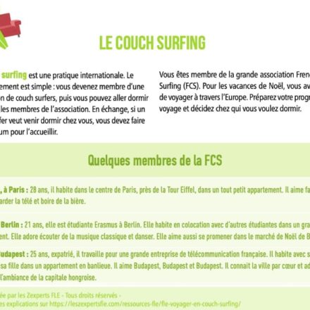 Voyager en couchsurfing FLE (A2)