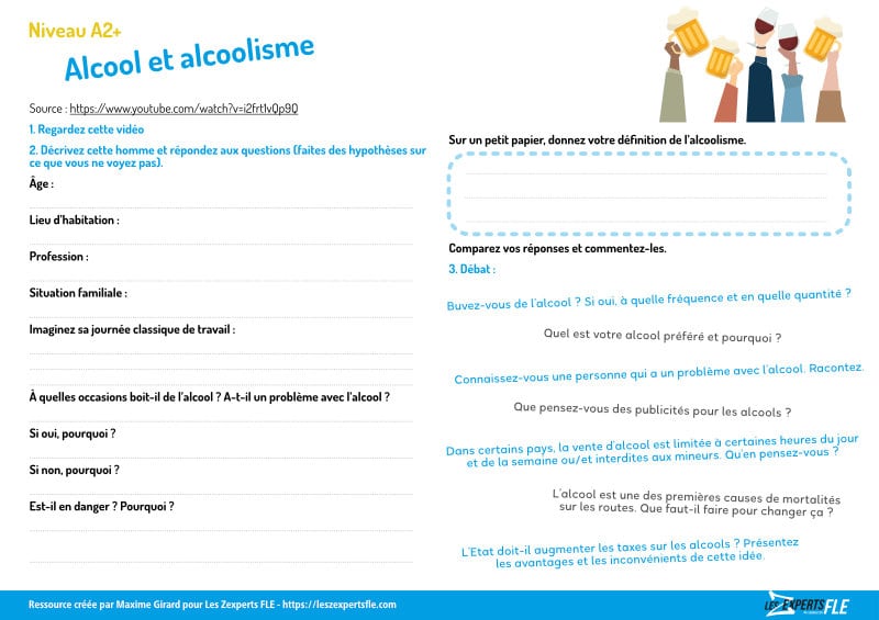 Alcool et alcoolisme: activité de débat pour le FLE