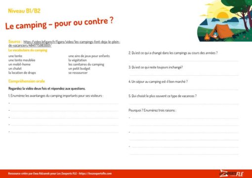 parler du camping au niveau B1 et B2