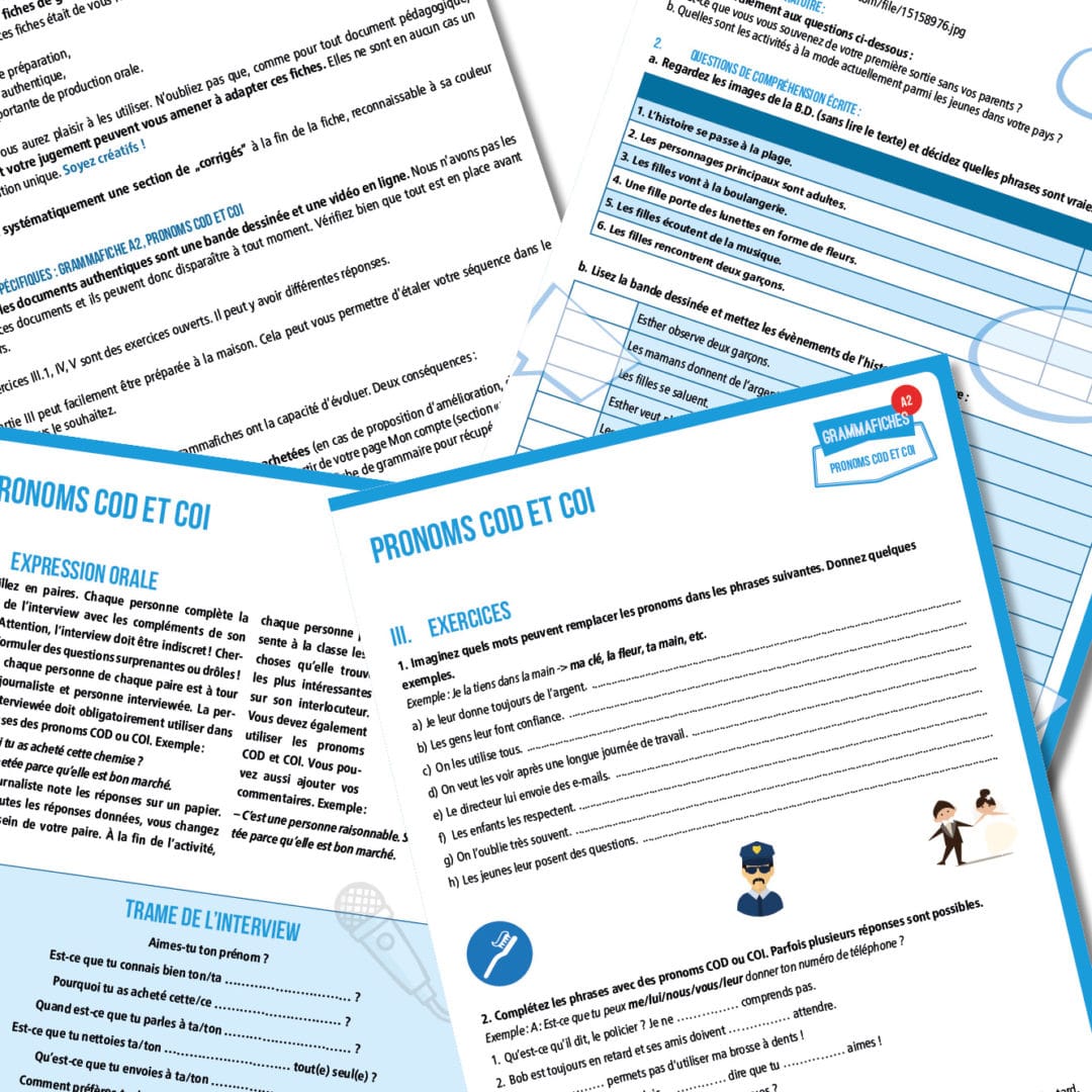 Fiche de grammaire FLE : les pronoms COD et COI A1 - Les Zexperts FLE
