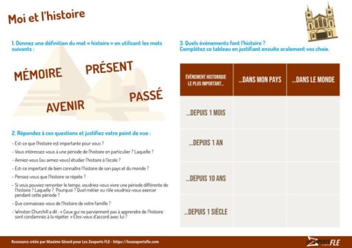 fiche FLE parler d'histoire