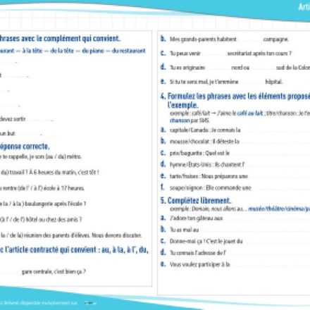 Articles contractés (A1) : exercices de grammaire en PDF