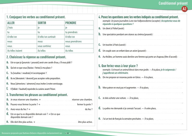 Conditionnel présent (A2) : exercices de grammaire en PDF