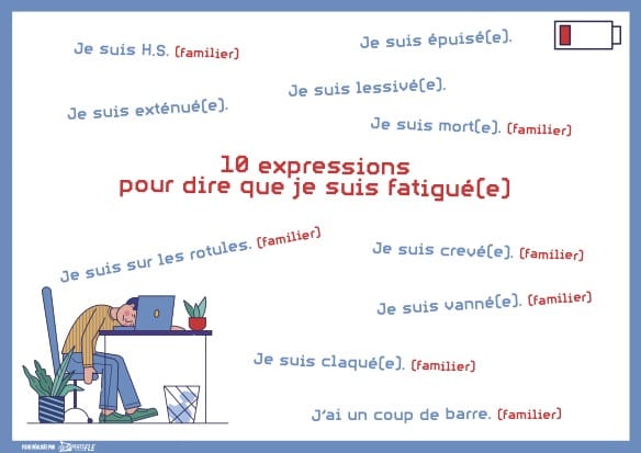Poster 10 expressions idiomatiques pour dire “je suis fatigué(e)”