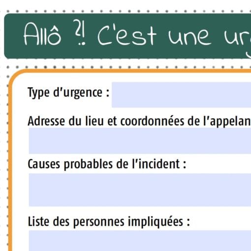 fiche FLE sur le lexique idiomatique quand on appelle les secours