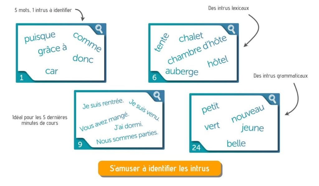 chercher l'intru grammaire lexique A2